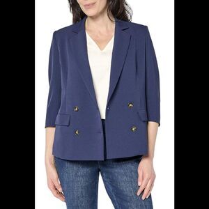 Studio Park x Amy Stran Women's Ruched 3/4 Sleeve Blazer Navy - Regular